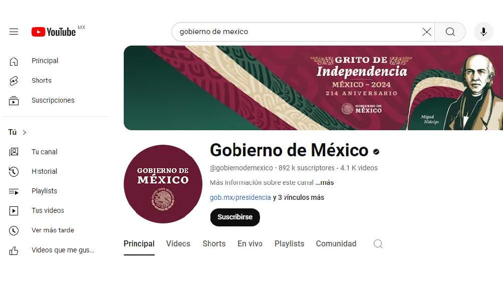 Gobierno de México El concierto y el Grito de Independencia se podrán ver por el canal de YouTube del Gobierno.