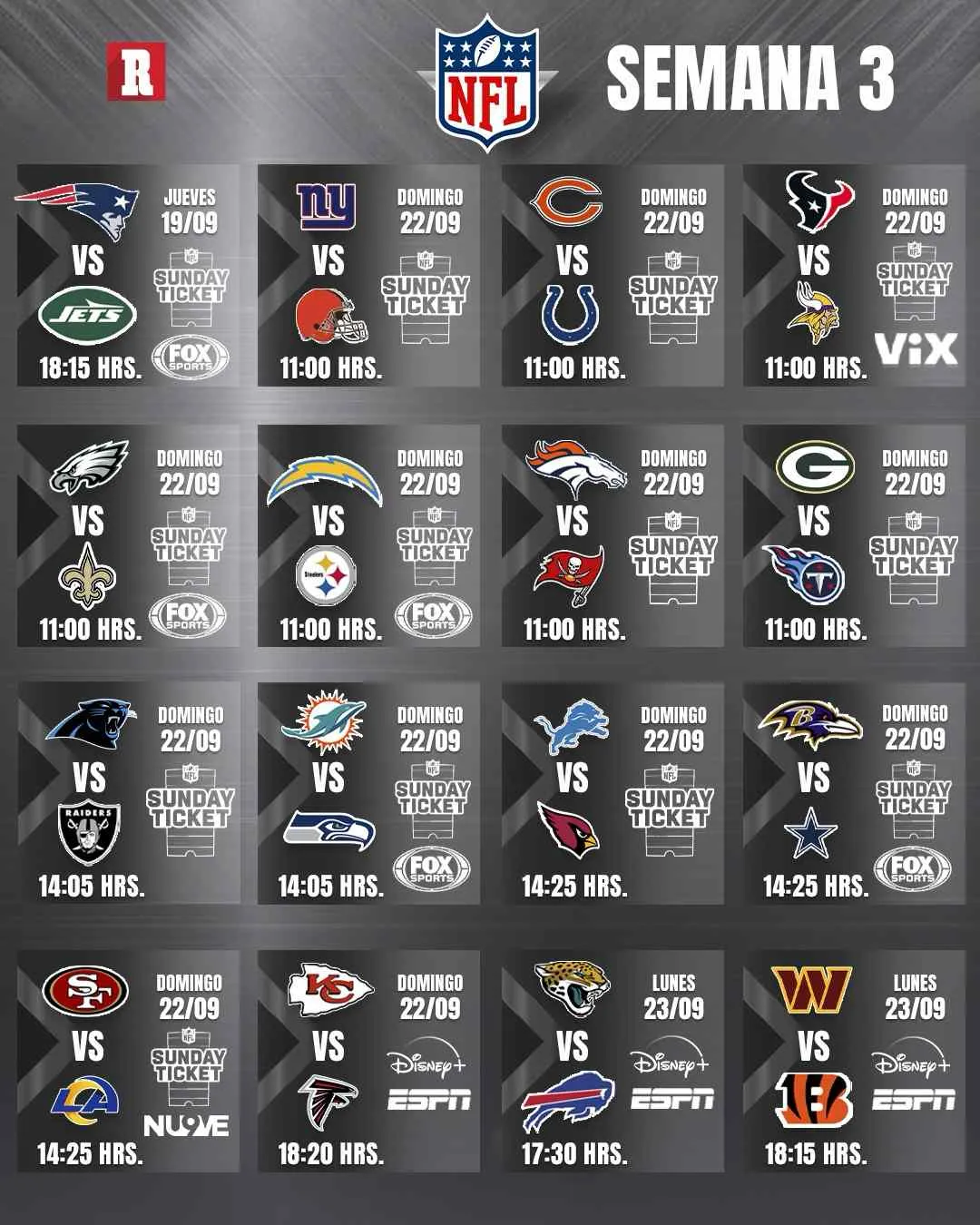 La agenda de la NFL para este fin de semana