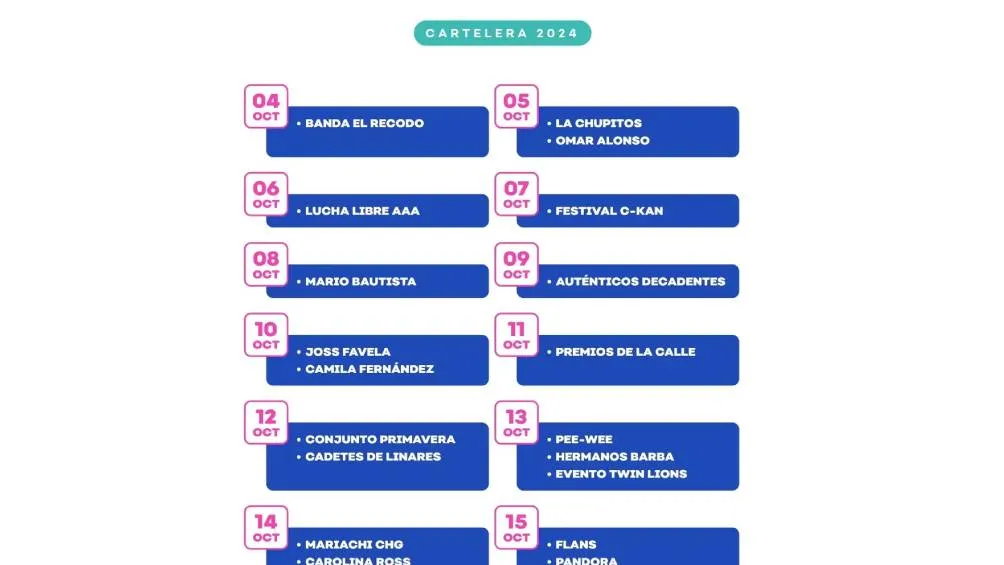 Captura de pantalla/ Fiestas de octubre En redes sociales se filtró la lista del cartel para el evento Fiestas de Octubre.