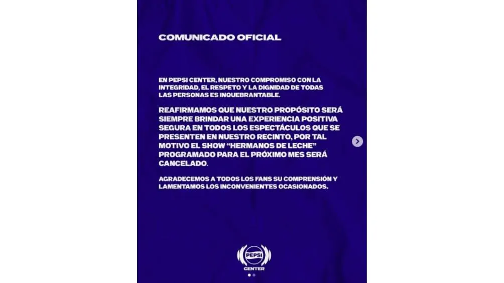Tras la cancelación del show, Pepsi Center emitió un comunicado oficial.