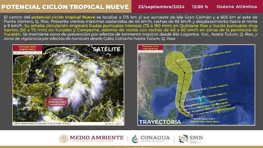 En el Caribe el ciclón tropical No. 9 impactaría a Cancún.