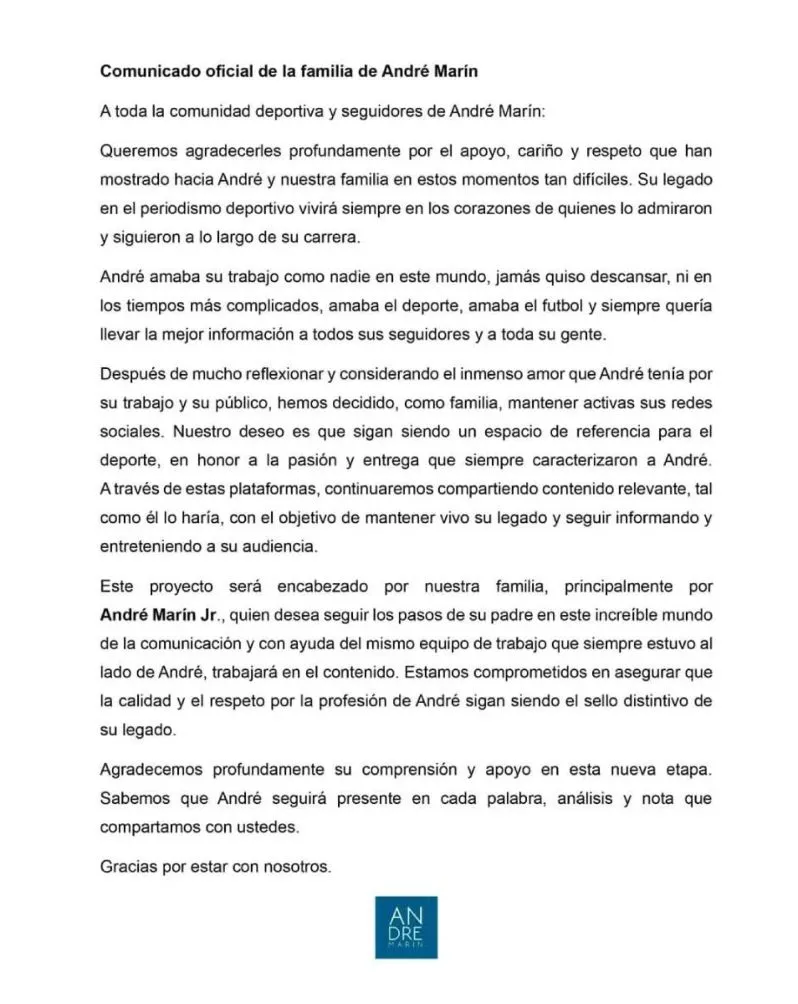Carta del hijo de André Marín