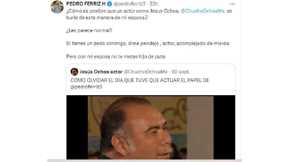 El Hijo de Pedro Ferriz reclamó al actor Jesús Ochoa por su comentario en redes.