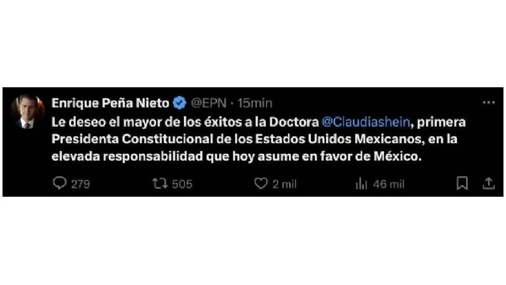 Peña Nieto mando mensaje a la doctora Sheinbaum.