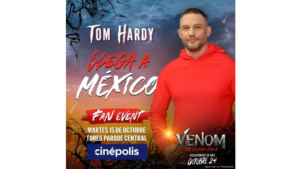 Tom Hardy llegará a México el 15 de octubre.
