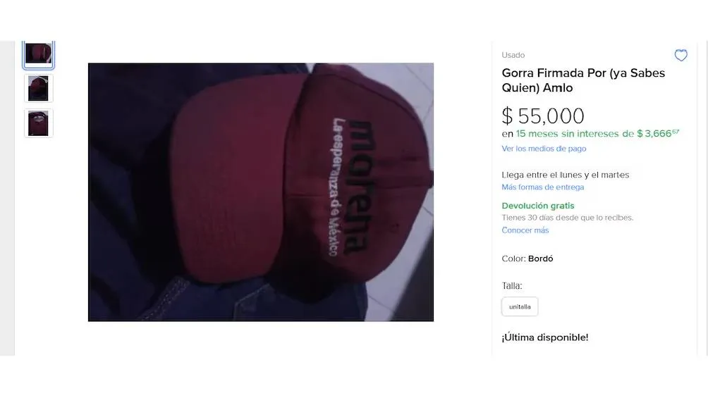 Se ha publicado la venta de una gorra supuestamente firmada por AMLO.