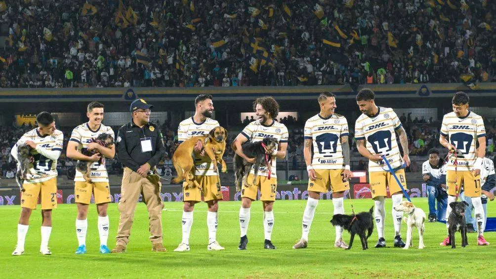 MEXSPORT Los jugadores de Pumas saltaron al campo con perritos