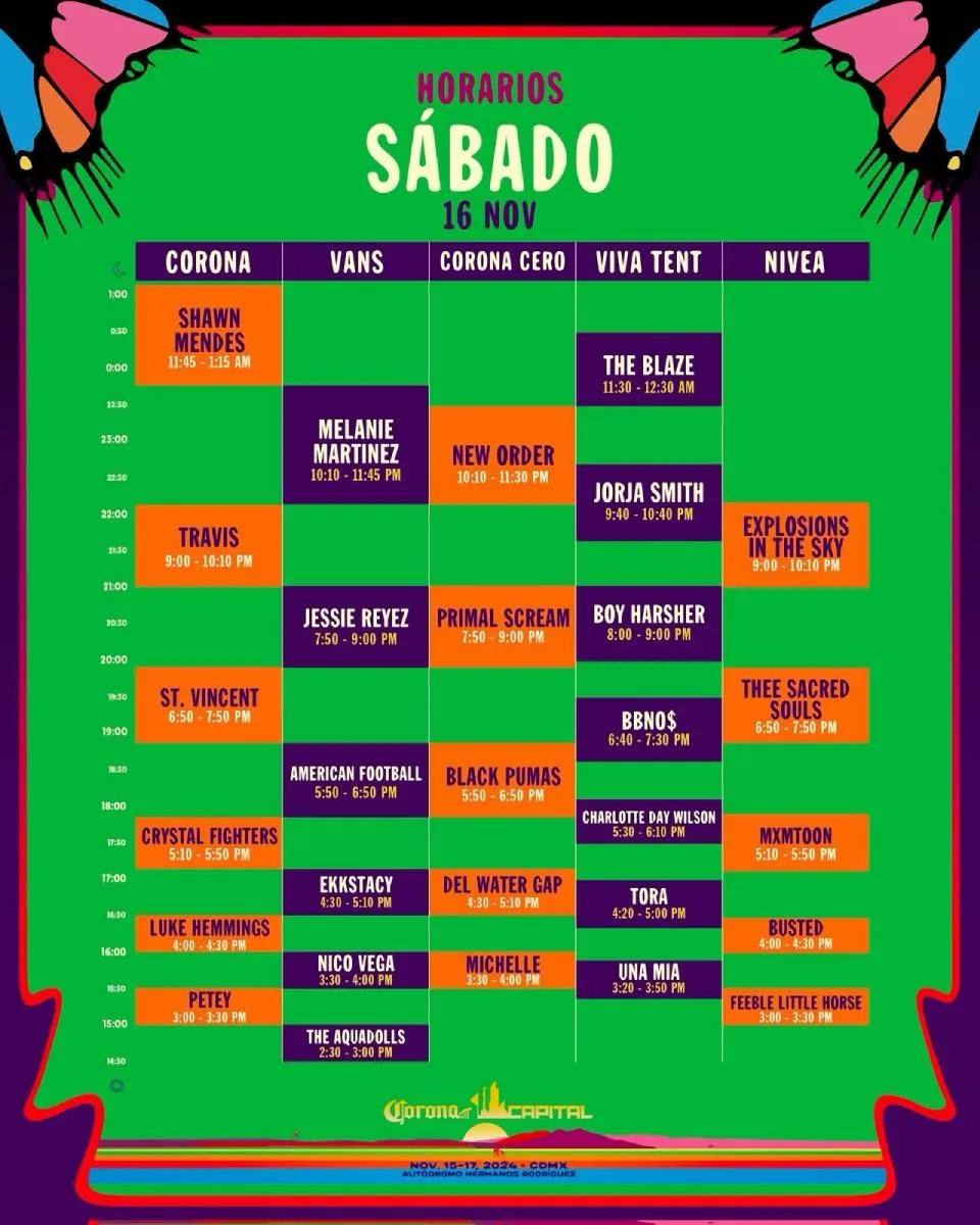 FB: @CoronaCapital Ve organizando la ruta para que disfrutes de la mayor cantidad de bandas.