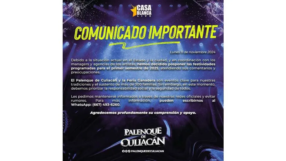 Mediante un comunicado quedó confirmada la cancelación de los eventos.