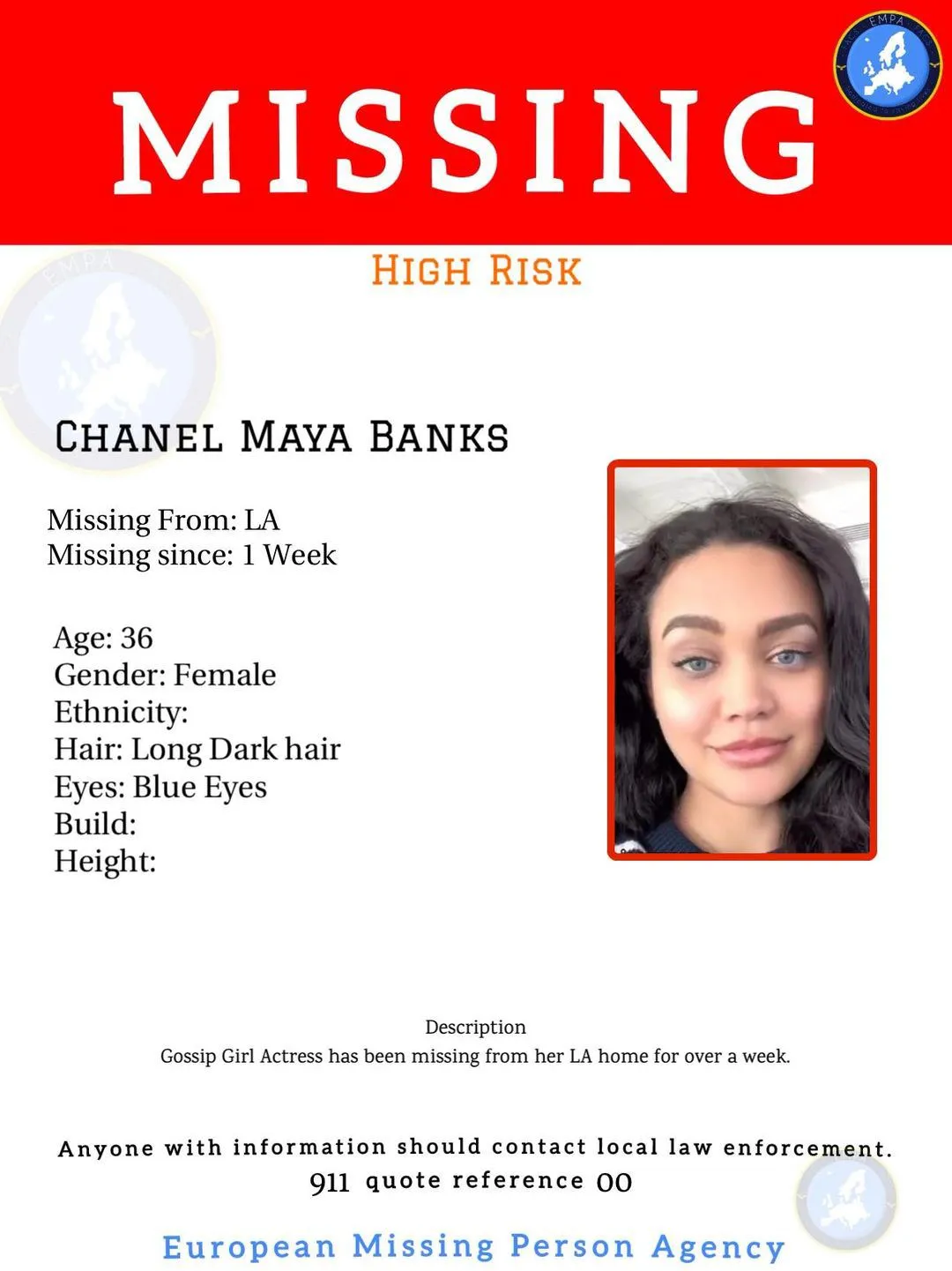 Redes Sociales La actriz fue buscada por las autoridades y su familia en California.