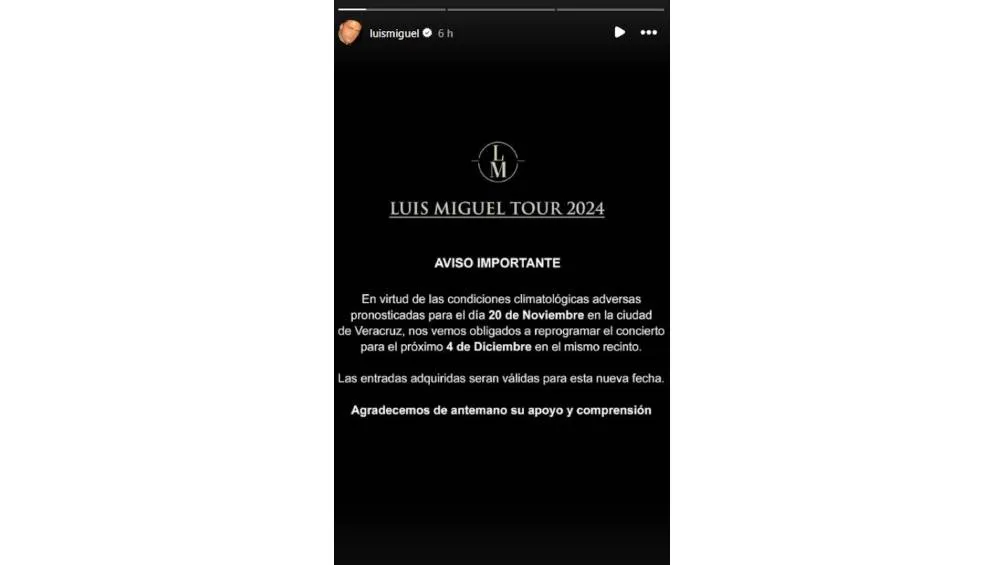 Captura de pantalla El cantante anunció mediante un comunicado la cancelación de su concierto.