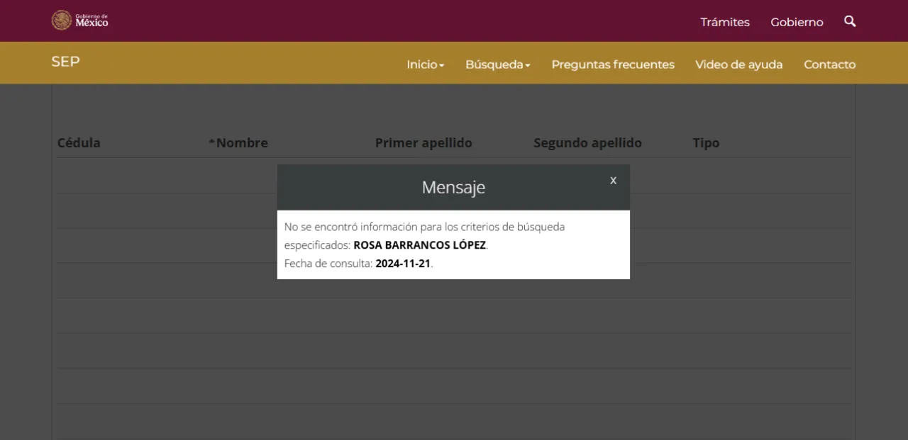 Foto especial Cuando buscas su nombre arroja como resultado que no hay información de ella