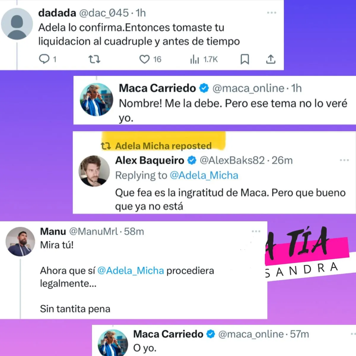 Redes Sociales Maca terminó revelando que Adela aún le debe su liquidación.