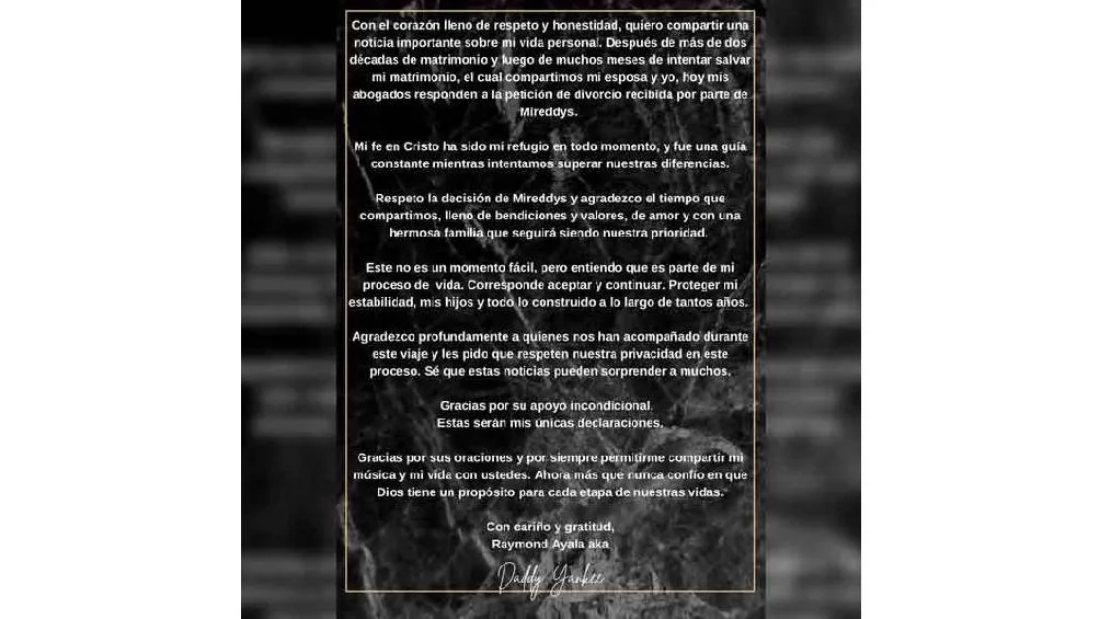 IG: Daddy Yankee El cantante dio a conocer la noticia mediante redes sociales.