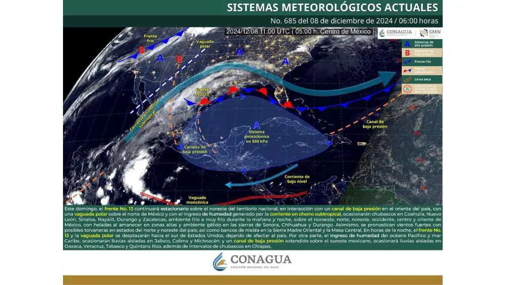 Twitter: @conagua_clima El Frente Frío 13 sigue bajando las temperaturas en el país.