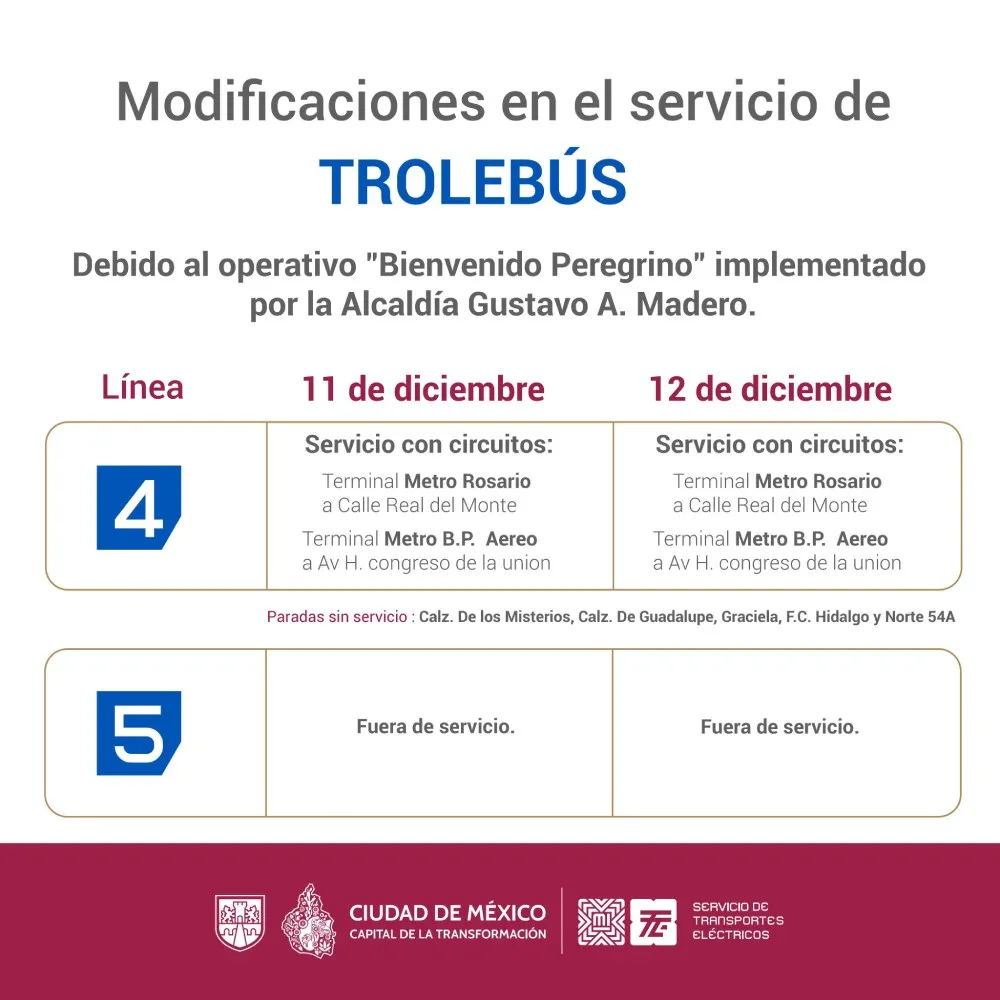 FB: @TransportesElectricosCDMX Estas son las estaciones cerradas para el 11 y 12 de diciembre.