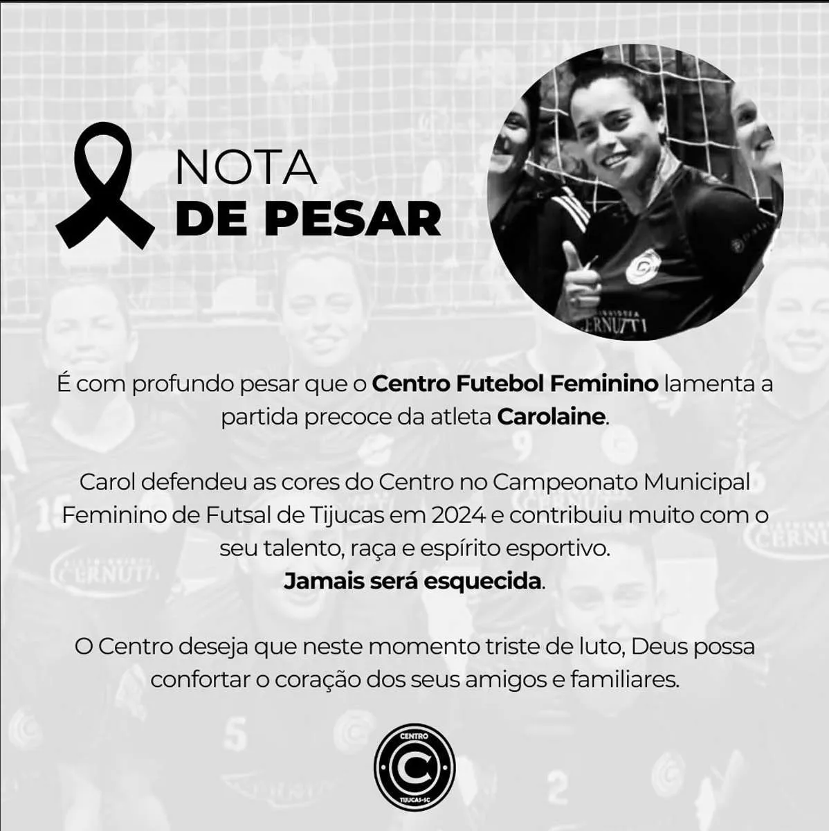 INSTAGRAM: @centrofutebolfeminino El comunicado del equipo donde jugaba Carol
