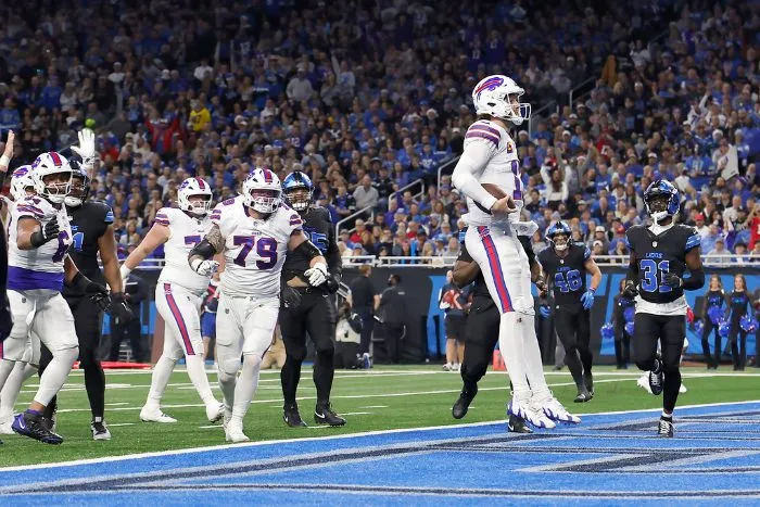 AP Josh Allen celebra un touchdown terrestre