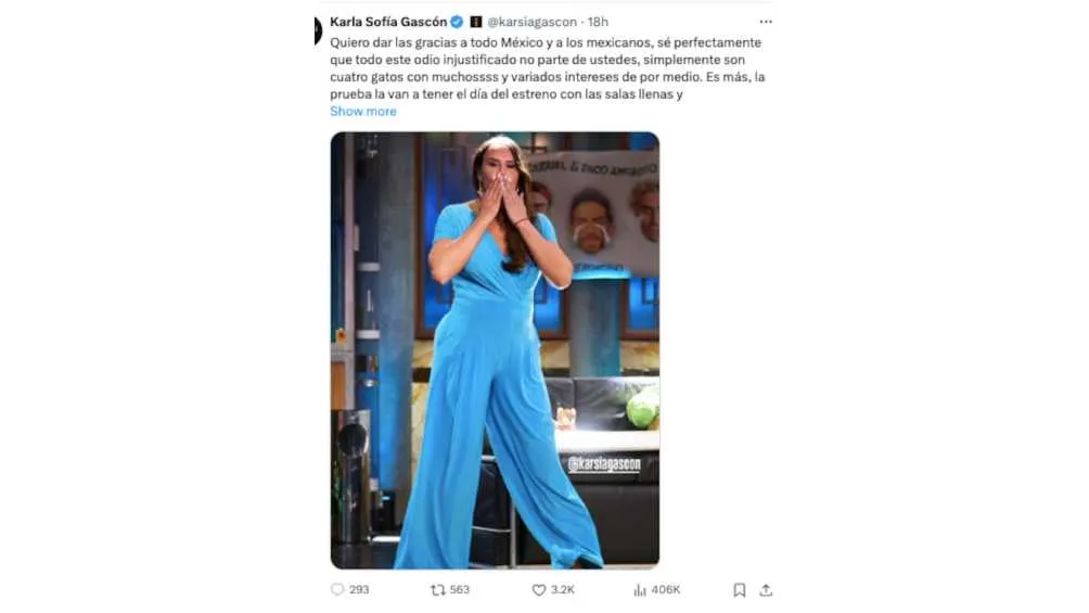 IG: @karsiagascon Este fue el mensaje que publicó y luego eliminó la actriz española.