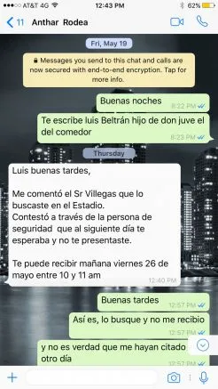 Conversación de WhatsApp entre Rodea y el hijo de 'Don Juve'