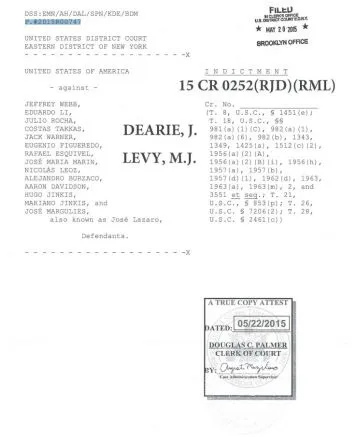 La portada del expediente DSS: EMN/AH/DAL/SPN/KDE/BDM IN CLERK'S OFFICE F.#2015R00747