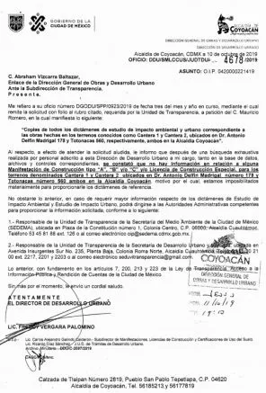 Documento que señala que no hay registrado ningún permiso