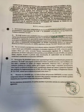 ESPECIAL El contrato, que según el jugador es falso