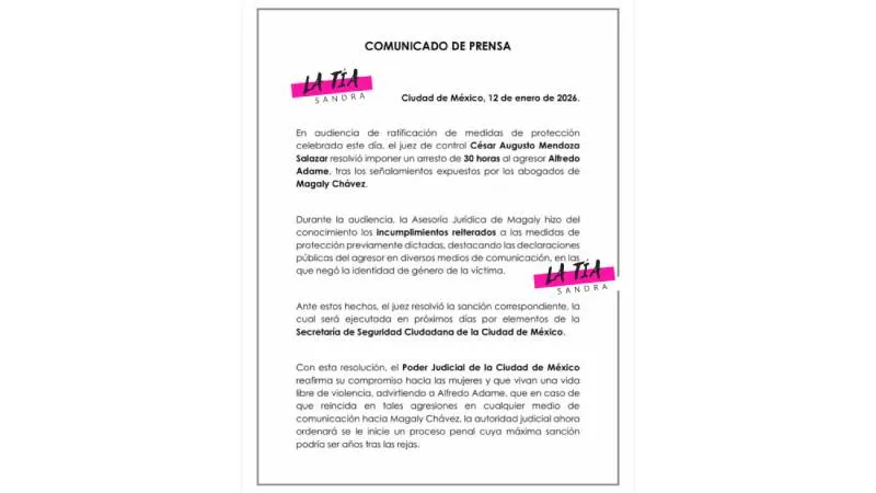 Según un comunicado de prensa, un juez ordenó arrestar 30 horas a Alfredo Adame/X: @TuTiaSandra