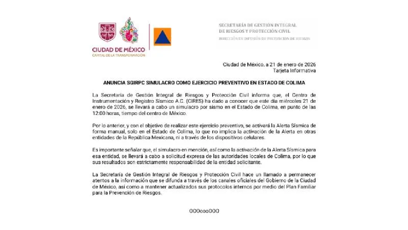 Autoridades de CDMX aclararon que la alerta sísmica no se escucharía en la capital del país/SGIRPC