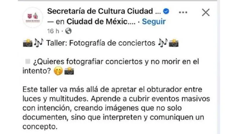 Este fue el mensaje de la Secretaría de Cultura que se tomó como una burla/Facebook