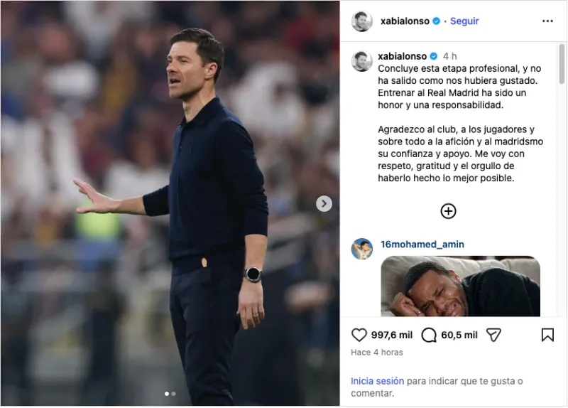 El mensaje de despedida de Alonso | CAPTURA