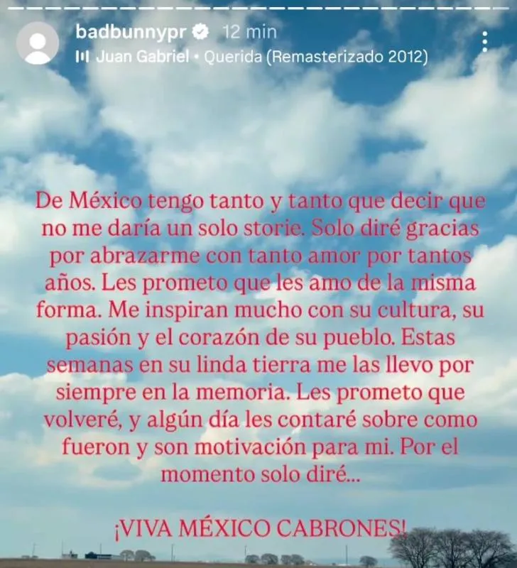 Bad Bunny se despidió de México y prometió volver. / Redes sociales