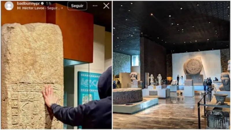 Una imagen compartida en redes mostró al artista con la mano sobre una pieza arqueológica. / Redes sociales