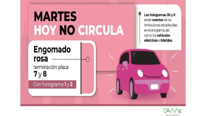 Los vehículos con engomado rosa y placas terminación 7 y 8 no pueden circular de 5:00 a 22:00 horas./ CAME