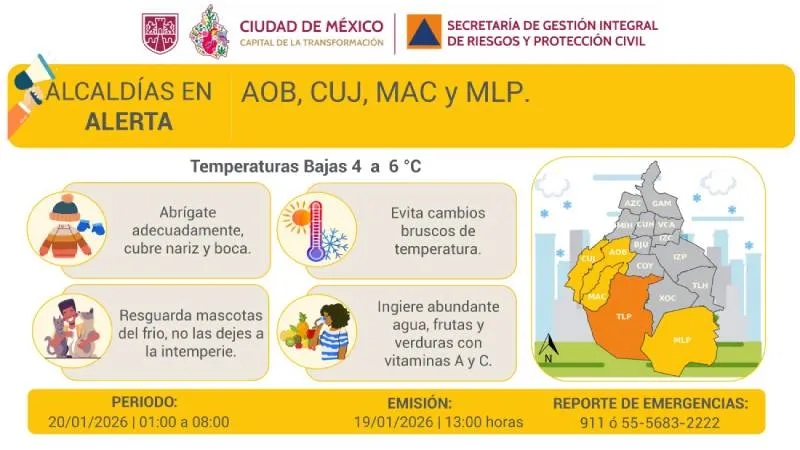 Autoridades activaron alertas por bajas temperaturas en varias alcaldías de la Ciudad de México./ X