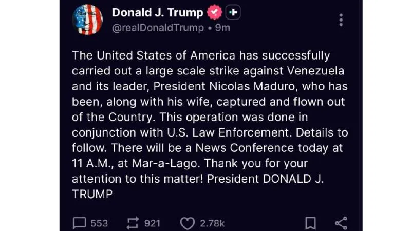 Maduro fue trasladado bajo custodia militar, según la información difundida por el gobierno estadounidense./ Captura de pantalla