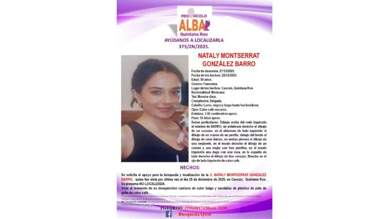 La Fiscalía informó que el caso se investiga bajo perspectiva de género, mientras continúan las diligencias para esclarecer los hechos./FB: Busqueda Qroo