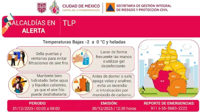Autoridades activaron alerta roja por frío extremo en varias alcaldías de la CDMX./ X