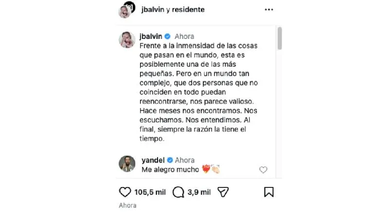 J Balvin y Residente confirmaron que dejaron atrás el conflicto que mantuvieron durante años./ IG