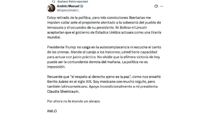 AMLO lanzó un mensaje directo a Donald Trump, llamándolo a actuar con prudencia y respeto al derecho internacional./ Captura de pantalla