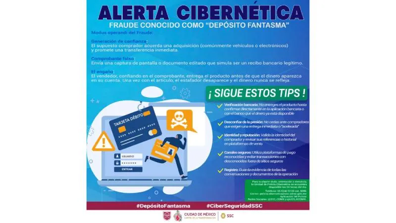 La Policía Cibernética alertó por el aumento del fraude conocido como “depósito fantasma” en la Ciudad de México./ X:@SSC_CDMX