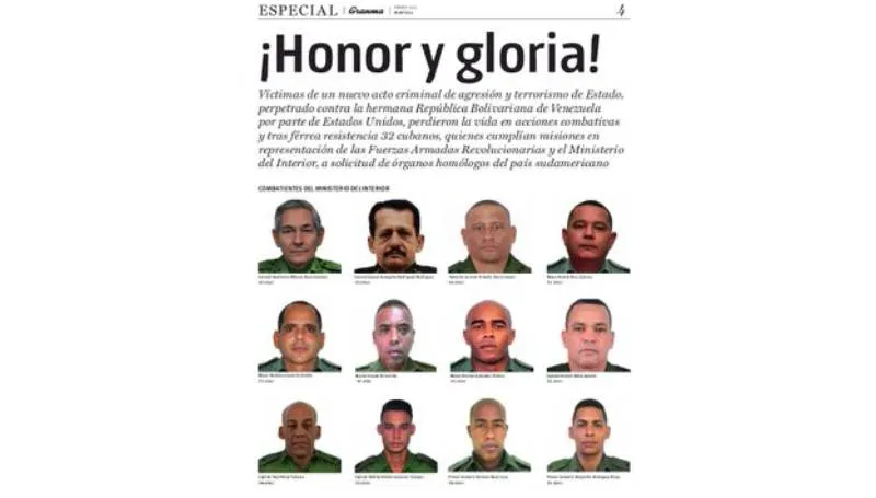 Publican los nombres y fotografías de los 32 militares cubanos que murieron en la captura de Maduro. / X: @DrRobertoMOjeda