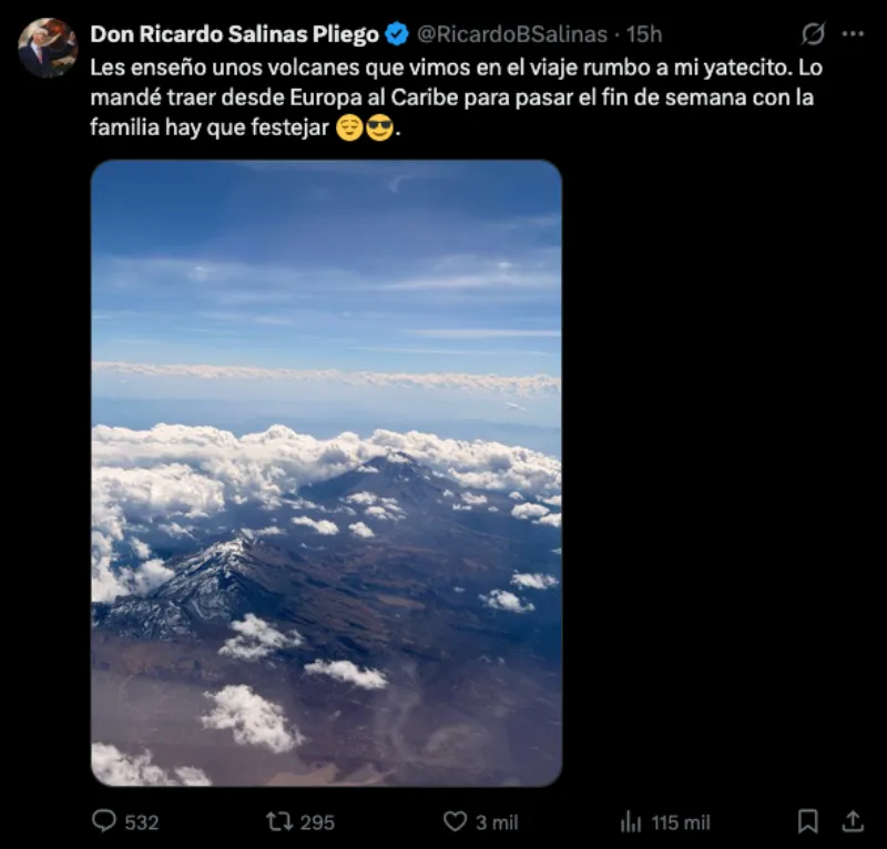Salinas Pliego detalla que se fue al Caribe para estar en su yate / X: @RicardoBSalinas