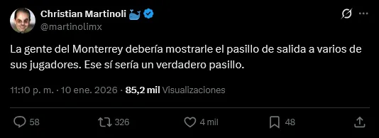 Mensaje de Martinoli en redes |