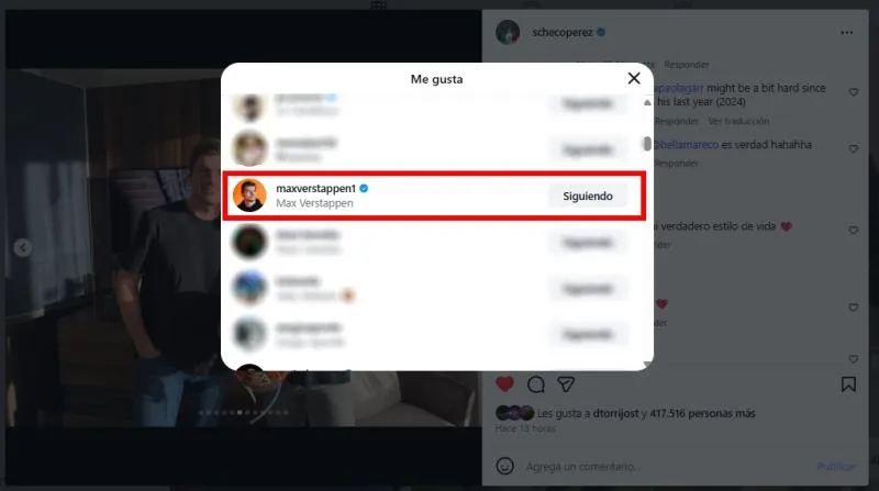 Max reaccionó a la publicación de Checo
