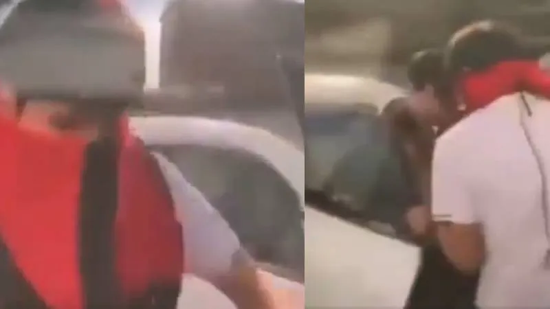 Quedó grabado en video el momento en que dos hombres 'levanta' a la mujer/X: @PandadelAmor20