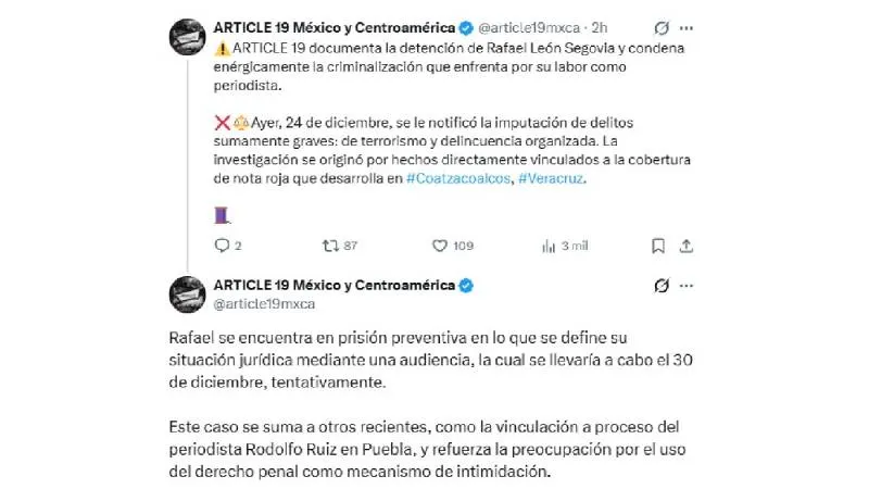 ATICLE 19 levantó la voz para esclarecer el caso del periodista/X: @article19mxca