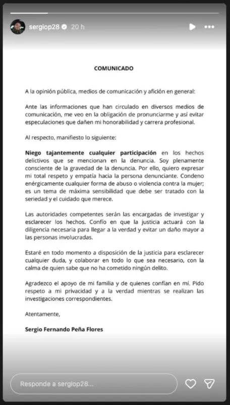 Así fue el comunicado de Sergio Peña