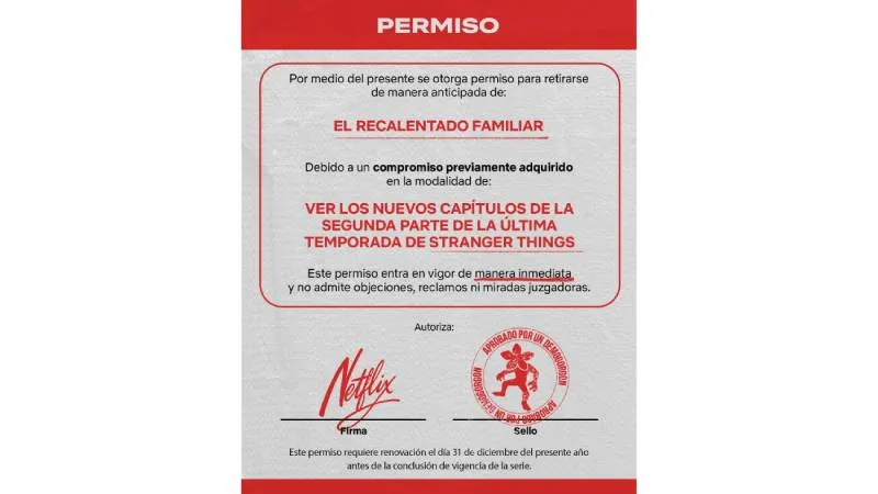 Algunos ya tramitaron su permiso para retirarse antes del recalentado navideño con la familia/Facebook: Netflix