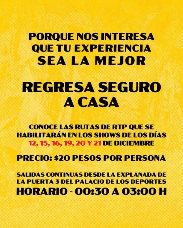 El servicio “Regreso Seguro a Casa” tendrá un costo de 20 pesos por persona. / Ocesa